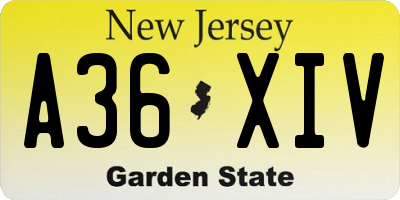 NJ license plate A36XIV