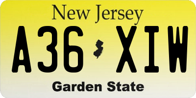 NJ license plate A36XIW