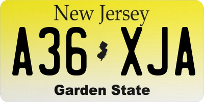 NJ license plate A36XJA