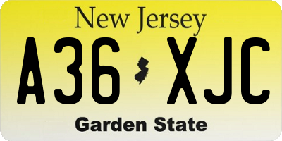 NJ license plate A36XJC
