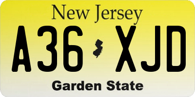 NJ license plate A36XJD