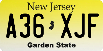 NJ license plate A36XJF