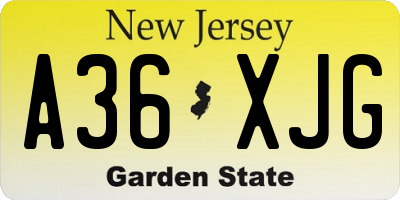 NJ license plate A36XJG