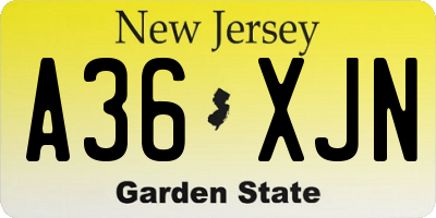 NJ license plate A36XJN