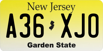 NJ license plate A36XJO