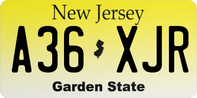 NJ license plate A36XJR