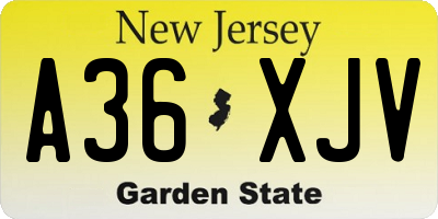 NJ license plate A36XJV