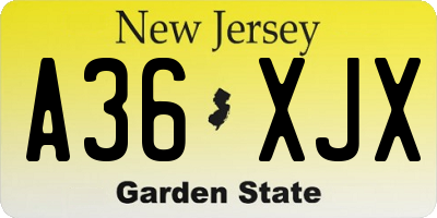NJ license plate A36XJX