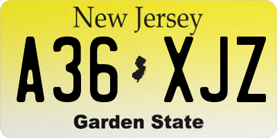 NJ license plate A36XJZ
