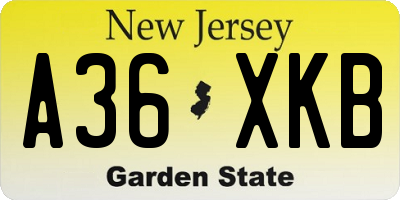 NJ license plate A36XKB