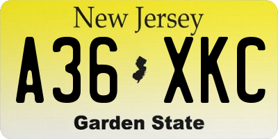 NJ license plate A36XKC