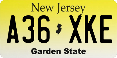 NJ license plate A36XKE