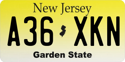 NJ license plate A36XKN