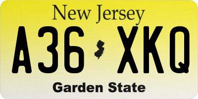 NJ license plate A36XKQ