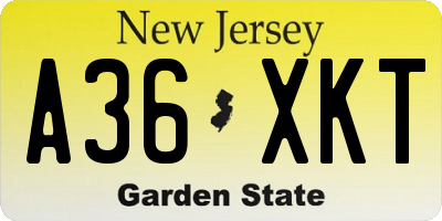 NJ license plate A36XKT