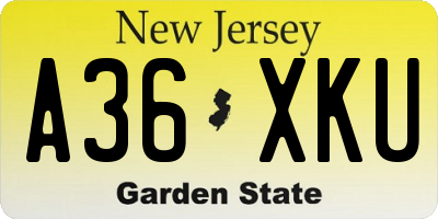 NJ license plate A36XKU