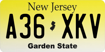 NJ license plate A36XKV