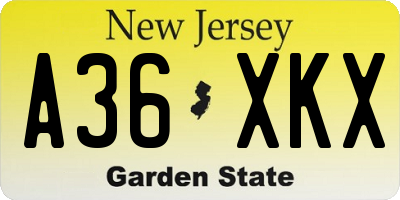 NJ license plate A36XKX