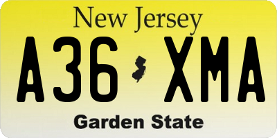 NJ license plate A36XMA