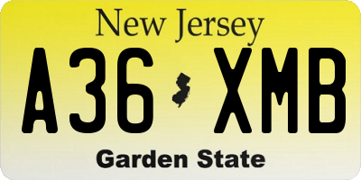 NJ license plate A36XMB