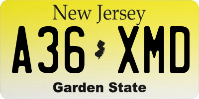 NJ license plate A36XMD