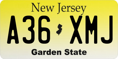 NJ license plate A36XMJ