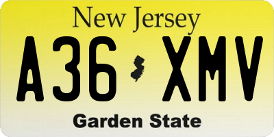 NJ license plate A36XMV