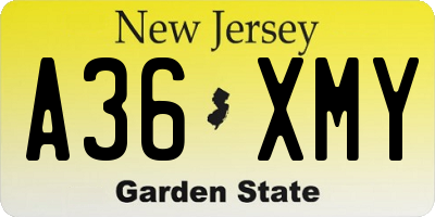NJ license plate A36XMY