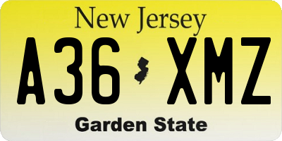 NJ license plate A36XMZ