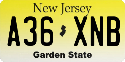 NJ license plate A36XNB