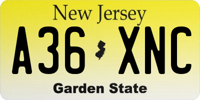 NJ license plate A36XNC