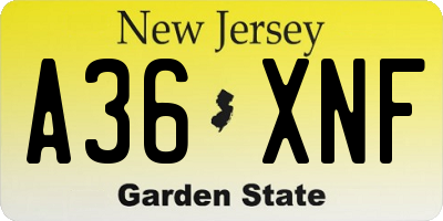 NJ license plate A36XNF