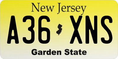 NJ license plate A36XNS