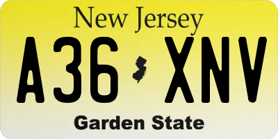 NJ license plate A36XNV