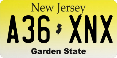 NJ license plate A36XNX