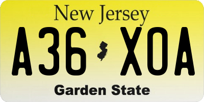 NJ license plate A36XOA