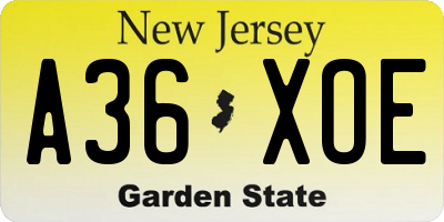 NJ license plate A36XOE