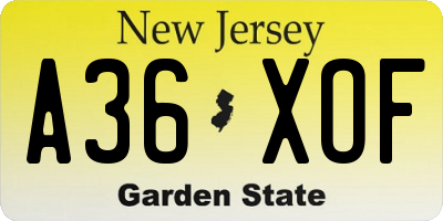 NJ license plate A36XOF