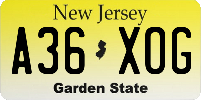 NJ license plate A36XOG