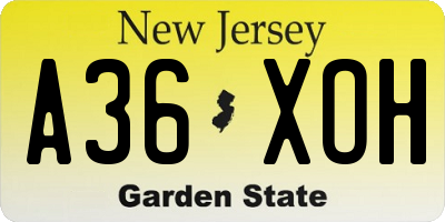 NJ license plate A36XOH