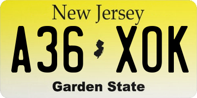 NJ license plate A36XOK
