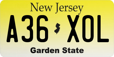 NJ license plate A36XOL