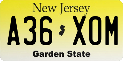 NJ license plate A36XOM