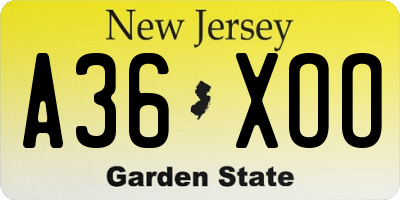 NJ license plate A36XOO