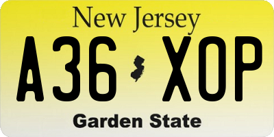 NJ license plate A36XOP