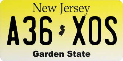 NJ license plate A36XOS