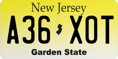 NJ license plate A36XOT