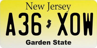 NJ license plate A36XOW