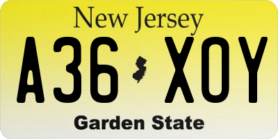 NJ license plate A36XOY