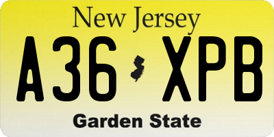 NJ license plate A36XPB